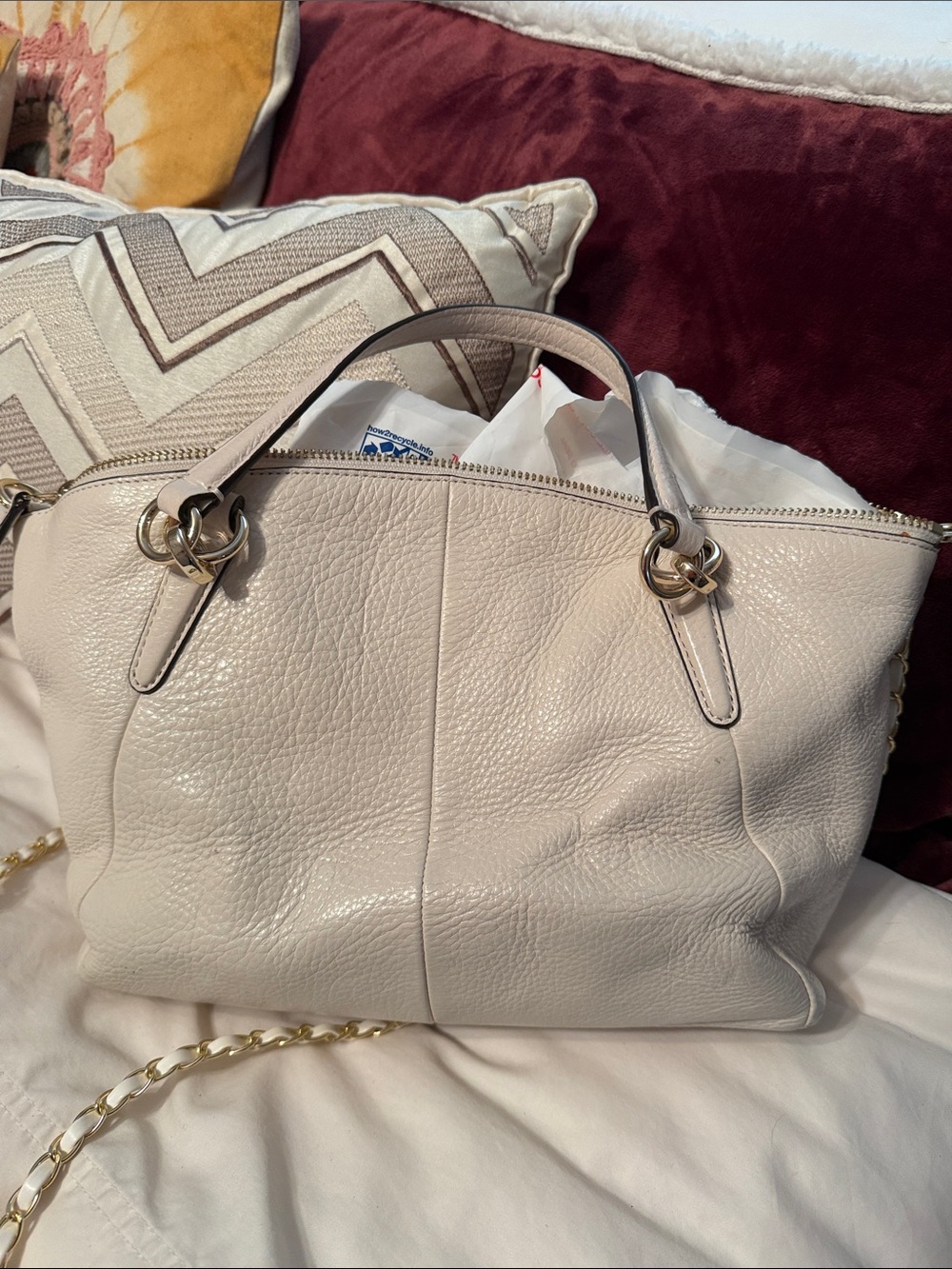Coach Pebbled Leather Satchel Crossbody Ivory Cream Bag - Picture 9 of 12